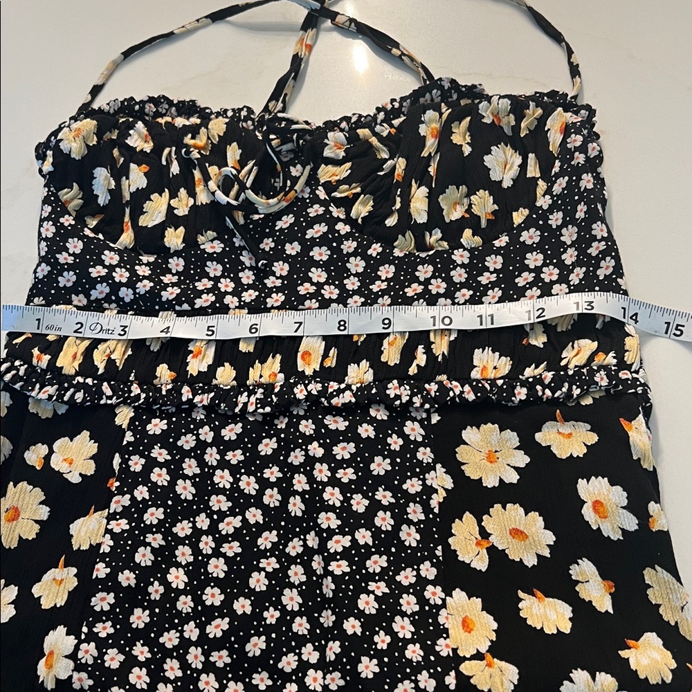 Free People Black Smocked Floral Sundress with Cream/Yellow Accents size XSmall - Picture 11 of 15